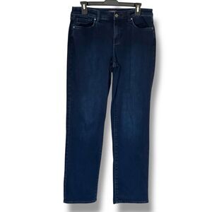 NYDJ Emma Relaxed Straight Leg Mid Rise Stretch Size 8 Dark Rinse Stretch